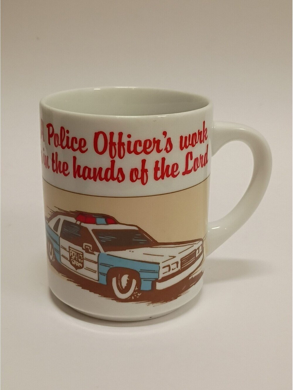 Vintage Police Officers Car Cruiser Hands Of The Lord Mug Cup Shield Logo 1970s